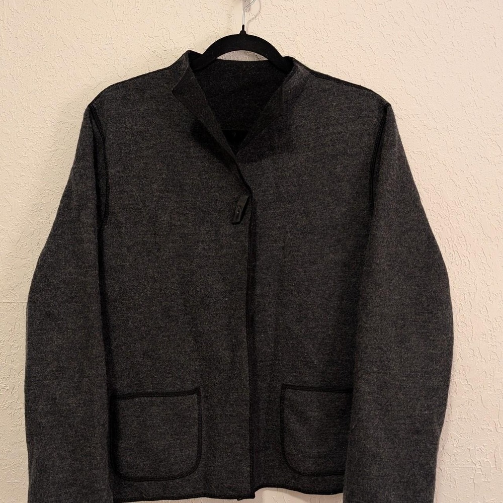 Womens Jillian Jones Gray Black Wool Jacket Excellent Reversible Cropped Toggle